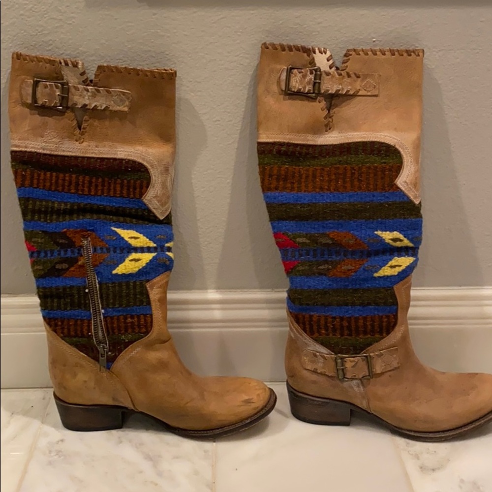 Freebird by Steven Tan and Blue Patterned Heeled Boots